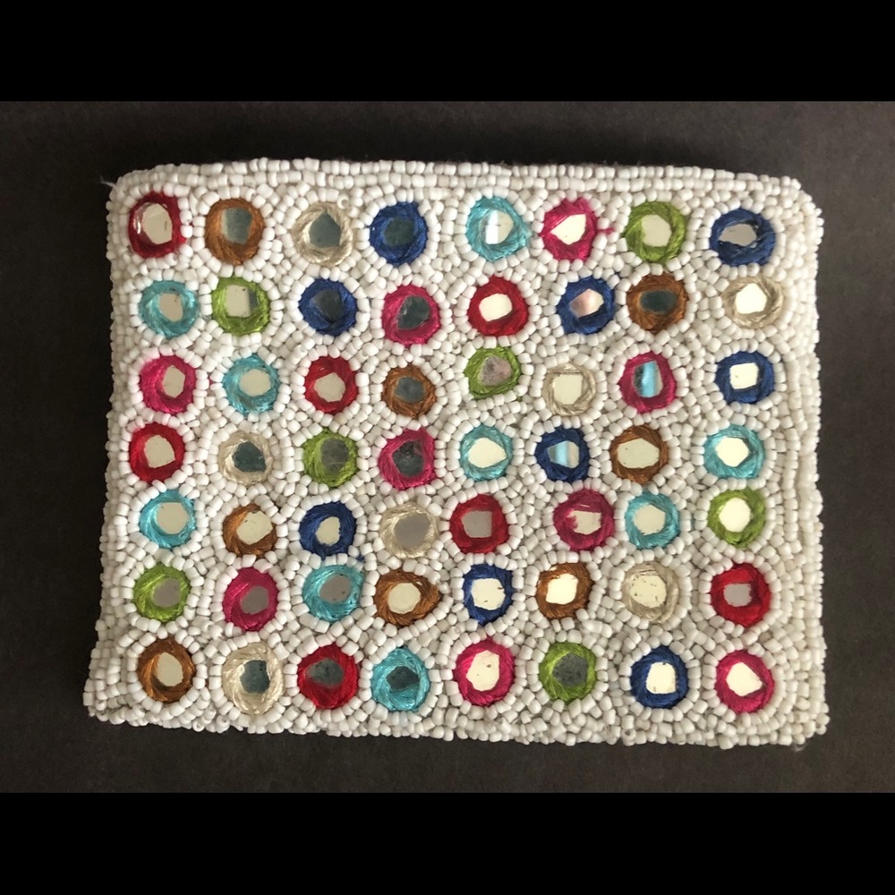 White Beaded and Mirrored Coin Purse